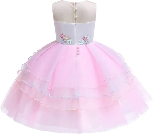 Vista 3 de Jxstar Disfraz de unicornio para niñas, vestidos de princesa de concurso de flores, 2 piezas de accesorios