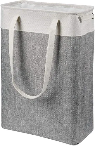 Vista 16 de Cesta de ropa sucia con asas beige y marrón, cesta de lavandería delgada plegable, cesta de ropa sucia estrecha, bolsa de lavandería plegable, cesto
