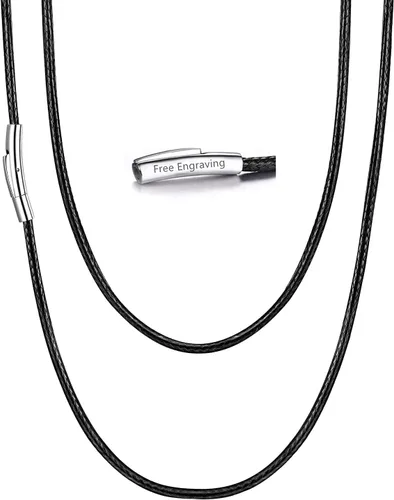 Vista 15 de U7 - Collar de cordón de cuero con cierre de acero inoxidable personalizable/negro, cadena de cuerda de cera tejida impermeable de color a. 2MM