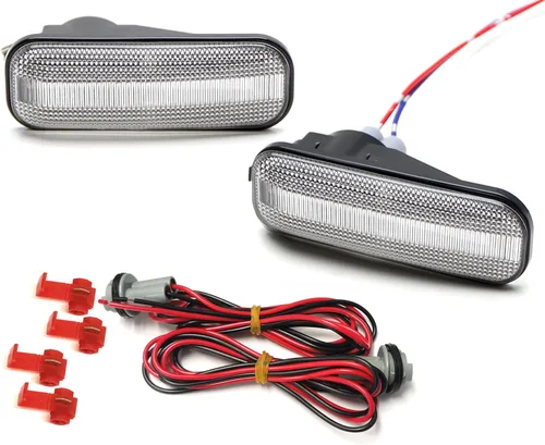 Vista 9 de iJDMTOY JDM-Spec - Luces de marca lateral de parachoques delantero con lentes ámbar semitransparentes y LED completos con cables de conexión