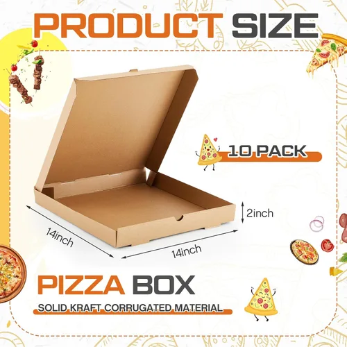 Vista 2 de Fullhawl 10 cajas de pizza de 14 x 14 pulgadas, caja de pizza corrugada marrón, resistente a la grasa, cajas de embalaje para tartas caseras