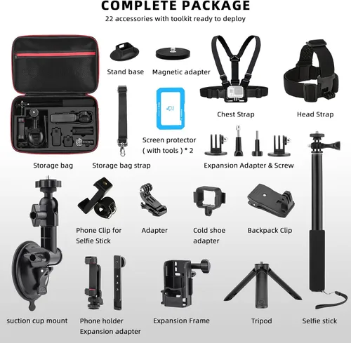 Vista 8 de BRDRC Kit de 22 accesorios en 1 de bolsillo, incluyendo estuche duro, soporte de succión para automóvil, trípode, base magnética, base
