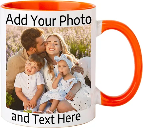 Vista 11 de OELTTG Tazas de café novedosas, taza personalizada con nombre y logotipo de texto fotográfico, taza personalizada de 11 onzas en ambos lados