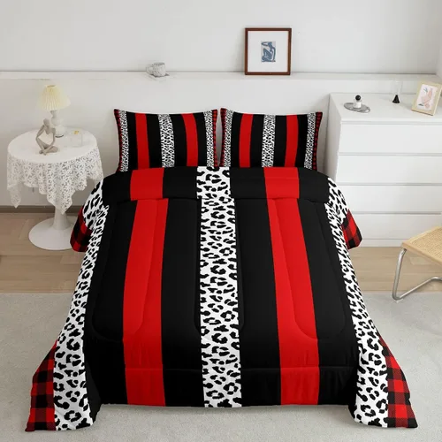 Vista 26 de Manfei Juego de edredón con estampado de leopardo, tamaño individual, juego de ropa de cama con estampado de guepardo marrón y negro, 2 piezas Negro