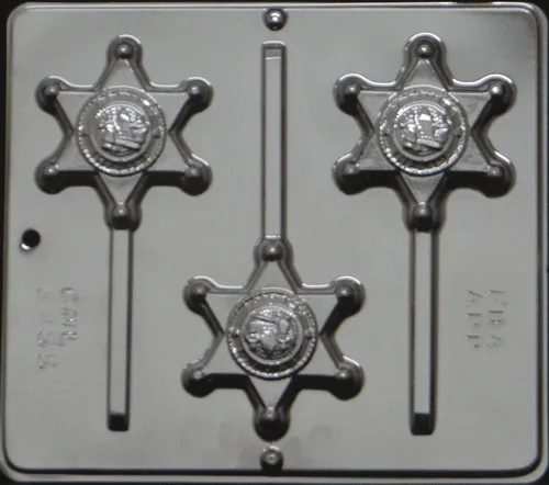 Vista 4 de Molde de caramelo de chocolate con diseño de piruleta con insignia del sheriff 3455