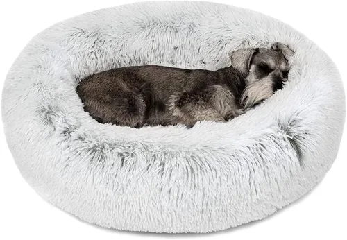 Vista 10 de Friends Forever Cama para perro en forma de dona, de piel sintética, mullida, relajante, para perros pequeños, suave y afelpada, antiansiedad, sofá