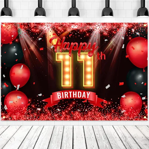 Vista 14 de Cartel de feliz cumpleaños 10 años, fondo rojo y negro, decoraciones de cumpleaños para niñas y niños de 10 años, artículos de fotografía