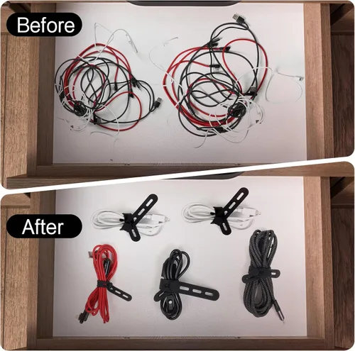 Vista 6 de Donruby 24 bridas de silicona – Reutilizables y lavables con hebillas de bloqueo, correas ajustables de organización de cables, organizador de Blanco