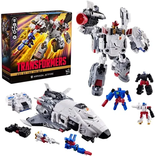 Vista 3 de Transformers Age of the Primes Armada Jetfire, Figura de acción de conversión de clase Commander de 8 pulgadas con 3 figuras Mini-Con, juguetes