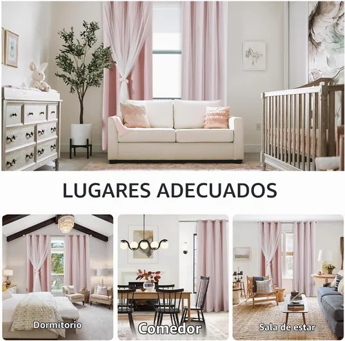Vista 5 de naturetalk Cortinas opacas del 90% al 95% con transparente aplastado, juego de 2 paneles de cortina, ojales plateados antiguos, rosa bebé, 52
