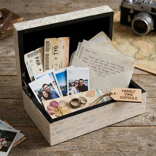 Vista 5 de PEMAR Caja de Joyería de Concha Capiz con Tapas Cofre del Tesoro Rectangular para Recuerdos, Caja de Almacenamiento Decorativa de Madera Nácar