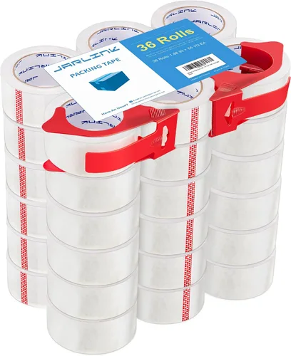 Vista 12 de JARLINK 12 Rollos de Cinta de Embalaje Transparente con 2 Dispensadores, Refacciones de Cinta de Embalaje Resistente para Envíos, Embalaje, Correo