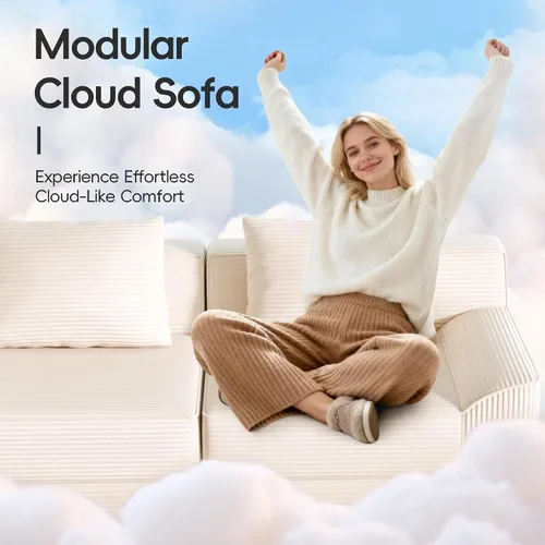 Vista 6 de Sofá cama convertible, sofá de 79 pulgadas sin huesos, sofá cama de corduroy, sofá chaise doble extragrande, futón en nube, sofá modular de piso