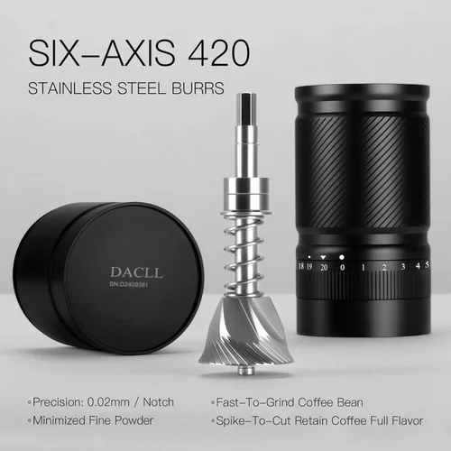 Vista 3 de Molinillo de café manual con ajuste numérico externo ajustable, capacidad 1.06 oz con rebabas cónicas de acero inoxidable CNC (negro)