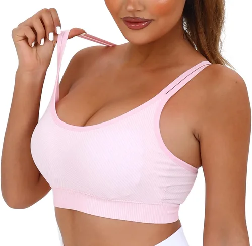 Vista 2 de AKAMC - Brasier deportivo con espalda cruzada para mujer, tirantes ajustables y relleno, brasier con tiras cruzadas para yoga, entrenamiento físico