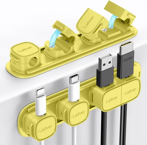 Vista 9 de Paquete de 6 clips magnéticos para cables [apertura/bloqueo en 1s], organizador y sujetador de cables Laitver con adhesivo fuerte para escritorio