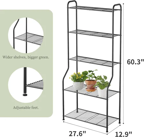 Vista 6 de Kitsanery Soporte para plantas de interior y exterior para múltiples plantas, estante de metal resistente de 5 niveles, escalera grande para jardín
