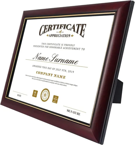 Vista 6 de GraduatePro Marco de diploma de certificado de 8.5 x 11, madera maciza y acrílico con protección UV, acabado cereza con ribete dorado