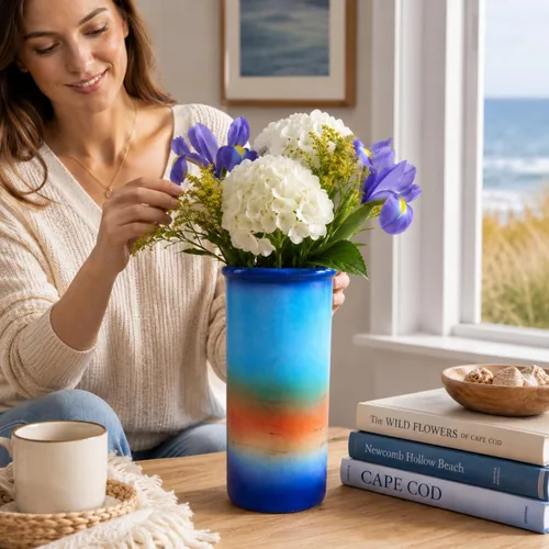 Vista 4 de Handmade USA Ocean Blue VASE - 9" H x 4.5" W Perfect Pottery Wedding Gift Individually Signed by Award-Winning Artist Judith Stiles in Cape Cod