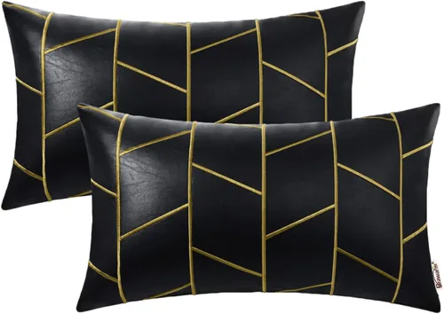 Vista 35 de BRAWARM Fundas de almohada de cuero 16 X 16 pulgadas, paquete de 2 fundas de almohada de cuero sintético negro, fundas de almohada decorativas