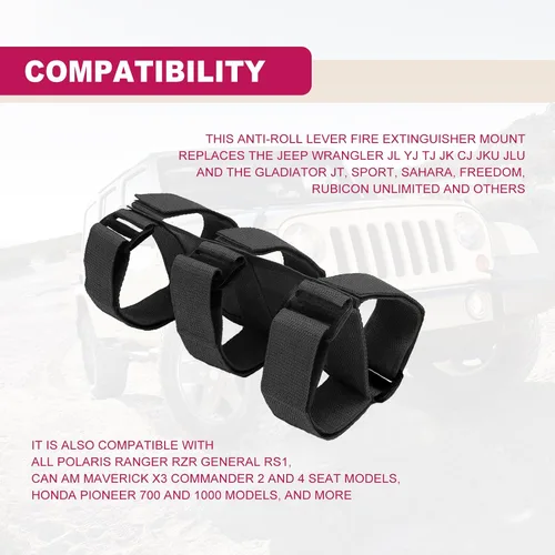 Vista 5 de 1 pieza de correa ajustable para soporte de extintor de incendios, compatible con Jeep Wrangler 1965-2022 JK JKU TJ CJ Gladiator, patrón de bandera