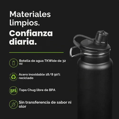 Vista 2 de Klean Kanteen TKWide 32oz (con tapa para chug), color negro