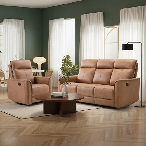Vista 9 de CANMOV Juego de muebles de sofá reclinable manual para sala de estar, incluye sillas de enfermería Leathaire, reclinables giratorias, sillón