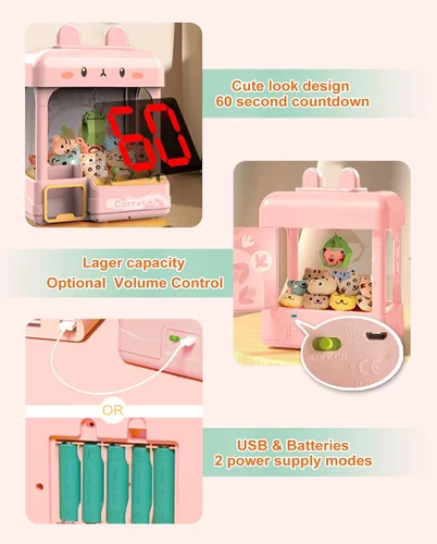Vista 2 de Cxjoigxi - Gran máquina de pinzas para niños y adultos con premios, sonido y luz ajustables, mini máquina expendedora para niñas, juego electrónico
