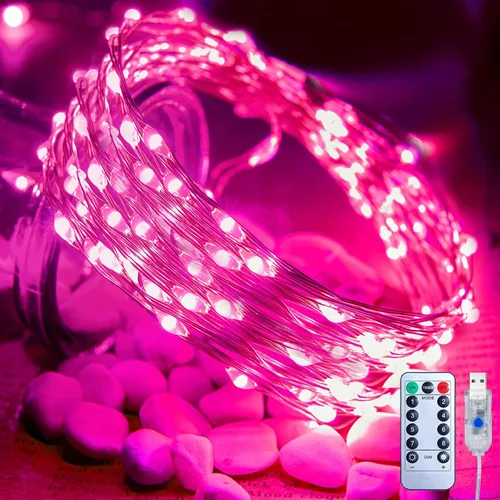 Vista 9 de Minetom Guirnalda de luces parpadeantes enchufables, 100 luces LED USB de Blanco puro
