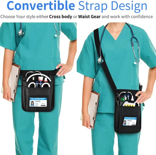 Vista 3 de Riñonera de enfermera médica, cinturón de herramientas de enfermería para mujeres, bolsas de enfermería para suministros de trabajo con organizador