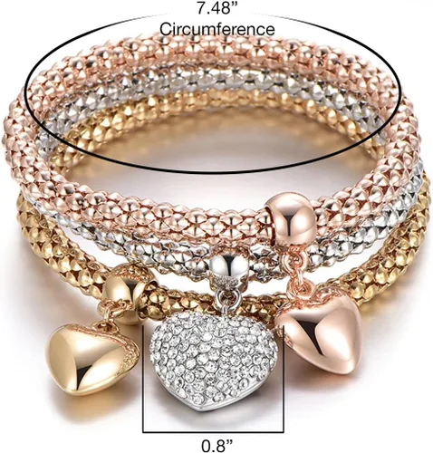 Vista 9 de Mint & Lily Pulsera de metal con corazones sólidos, Metal, Sin gemas.