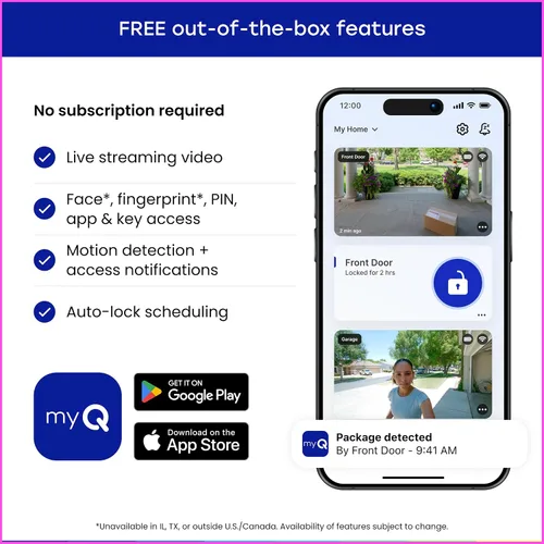 Vista 13 de myQ Smart Access Starter Kit: Secure View™ Smart Lock 3 en 1 + teclado de video para puerta de garaje + kit adaptador + timbre myQ, códigos PIN