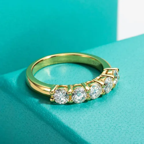 Vista 5 de AnuClub 5 Stone Moissanite Ring 1.5cttw D Color Lab Diamond Gold Plated Silver Stackable Rings For Women With Certificate