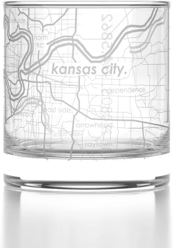 Vista 104 de Well Told Vaso de rocas grabado con mapa de Akron, Ohio, cristalería estilo antiguo (325ml, transparente) Vaso de bourbon grabado, regalos