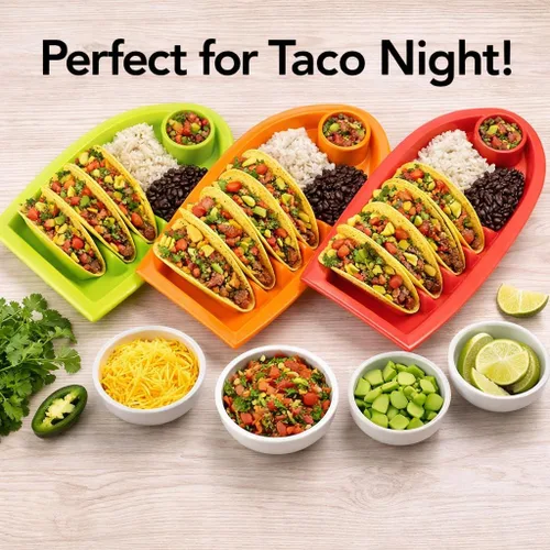 Vista 7 de Juego de 3 platos para tacos, bandejas divisoras de plástico para tacos con ranuras de pie, sin BPA, aptas para lavavajillas y microondas