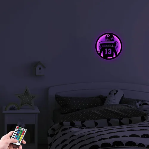 Vista 7 de Letrero de metal personalizado para jugador de fútbol con luz LED, nombre y número personalizado, arte de pared de fútbol, letrero de neón