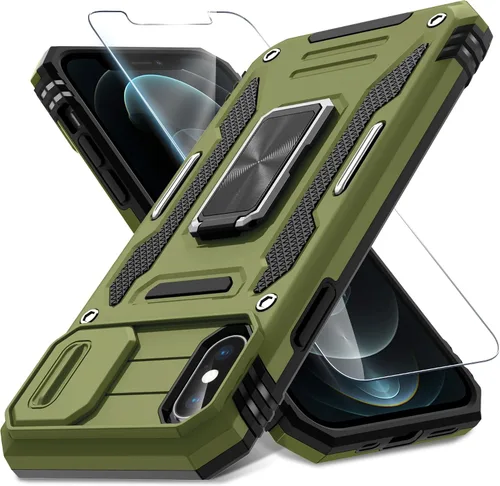 Vista 281 de DEERLAMN Funda para iPhone Xs Max con funda deslizante para cámara + protector de pantalla, soporte giratorio de anillo de grado militar a prueba