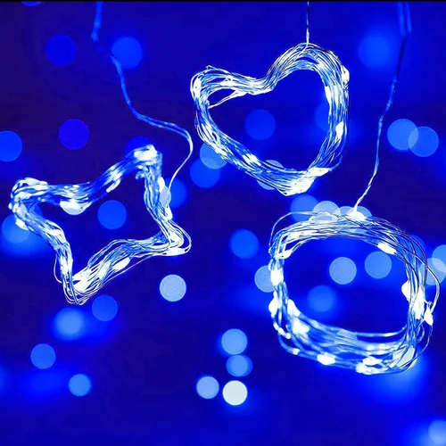 Vista 5 de Paquete de 12 luces de hadas que funcionan con pilas, 2,1 metros, 20 luces LED impermeables, cable plateado, efecto de luciérnagas y luna estrellada