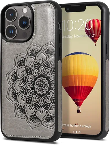Vista 12 de CASEOWL Camellia - Funda de piel vegana en relieve compatible con iPhone 13, magnética, desmontable, delgada, funda protectora de TPU para iPhone