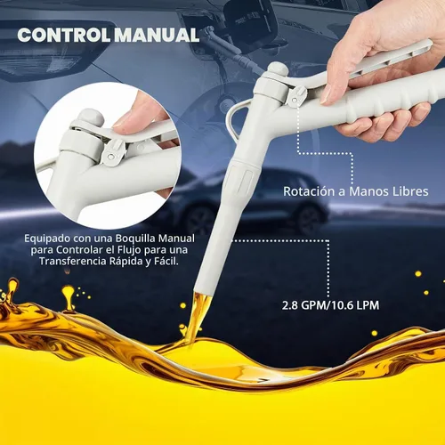 Vista 5 de Bomba de transferencia de gas portátil con batería, bomba de transferencia de combustible de 2.8 GPM con boquilla manual para control de flujo