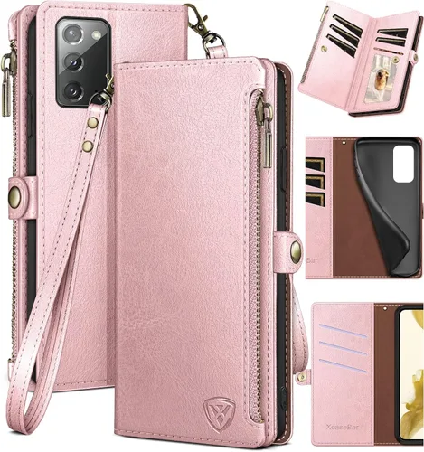 Vista 12 de XcaseBar Funda tipo cartera para Samsung Galaxy Note 20 con cremallera y tarjetero de crédito con bloqueo RFID, funda de piel sintética con tapa