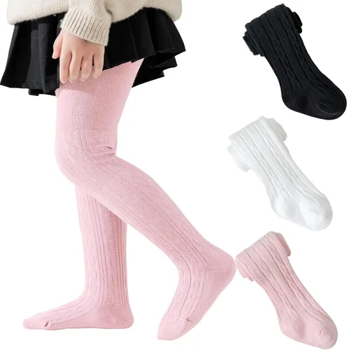 Vista 15 de Jormatt Medias de niña con punto trenzado, leotardos de algodón para niñas pequeñas, medias de invierno para recién nacidos y bebés