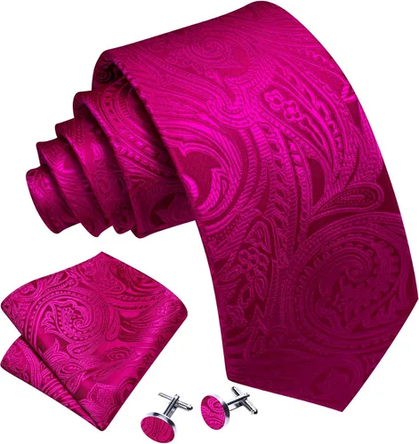 Vista 142 de Barry.Wang - Juego de corbata de seda para hombre, diseño de cachemira, pañuelo y gemelos de bolsillo