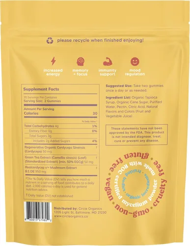 Vista 3 de Gomitas Energy Mushroom 40 unidades - Cordyceps + té verde para un impulso de energía natural