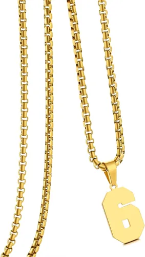 Vista 154 de Collar de Número Dorado para Hombre, Cadena de Acero Inoxidable con Colgante de Número para Atletas, Joyería Deportiva Personalizada para Niños