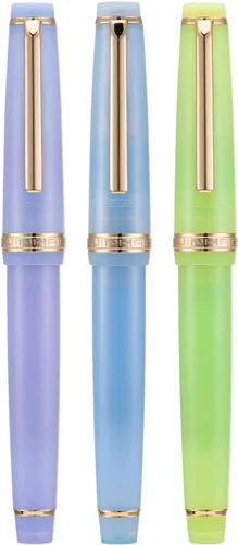 Vista 18 de 3 Jinhao 82 Pluma estilográfica acrílica transparente de color clásico mixto con punta media y borde dorado, con juego de conversor Mezcla clásica