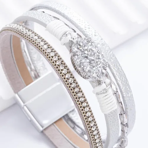 Vista 53 de FANCY SHINY - Pulsera de cuero estilo bohemio, pulsera de cuentas de cristal con cierre magnético, regalos de joyería para mujer