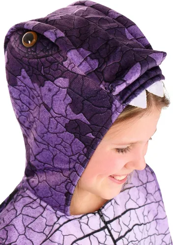 Vista 7 de Disfraz de dinosaurio Ravenous Raptor púrpura con capucha