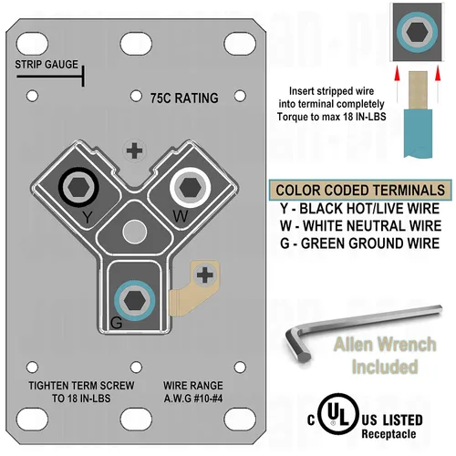 Vista 4 de Toma de corriente resistente de 30 amperios 110 V RV con terminales de cabeza Allen, certificación UL, NEMA TT-30R 120V, receptáculo de pared