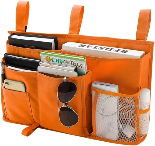Vista 7 de Bseash Organizador de litera, organizador de cama colgante para mesita de noche, bolsa de almacenamiento con 4 bolsillos y 2 ganchos